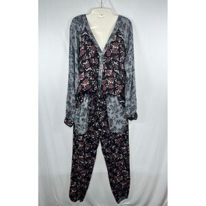 Free People Floral Jumpsuit Long Sleeve Drawstring Waist‎ Casual Size S